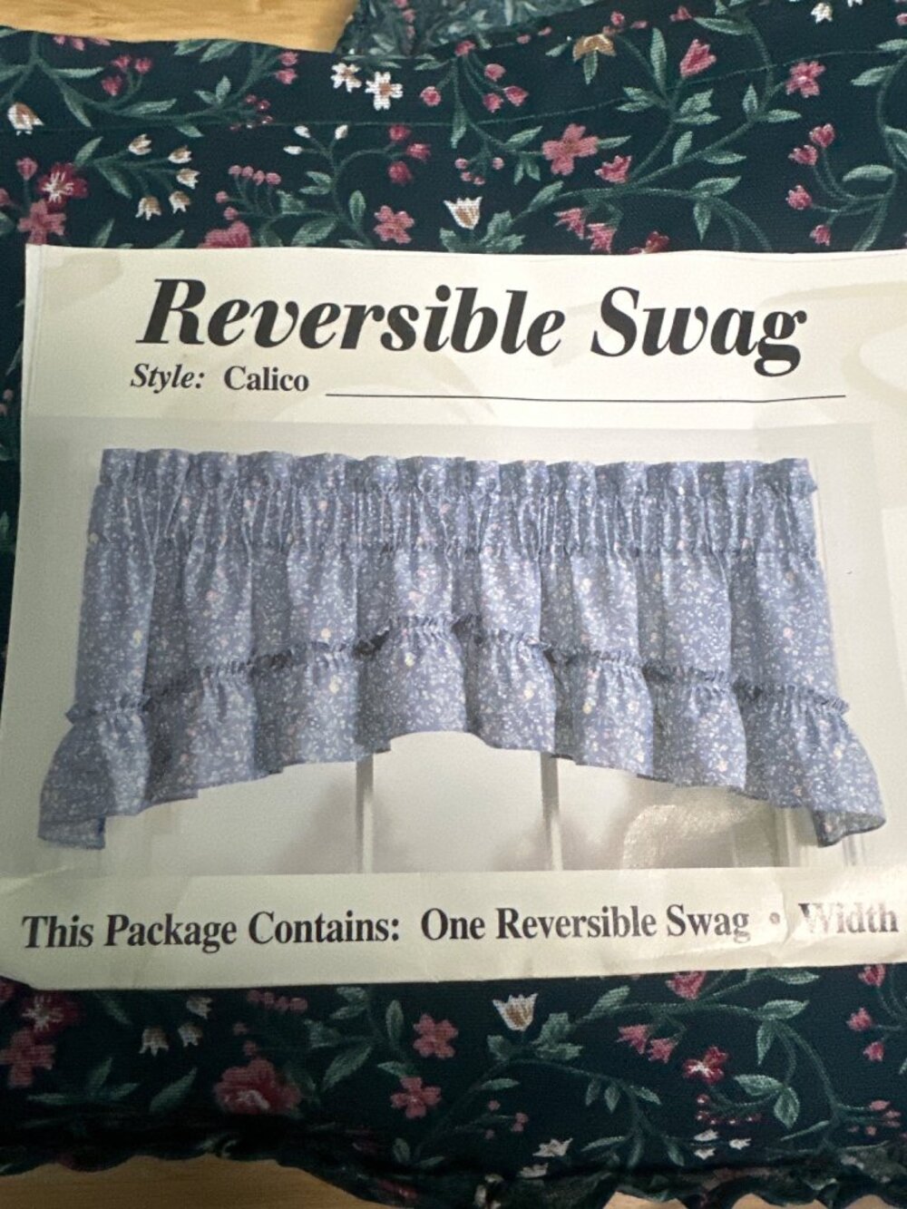 Vintage Reversible Floral Window Swag Valance 60 x 18 Navy Cottage Country new